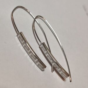 10K White Gold Open Hoop Earrings with Greek Key Accent